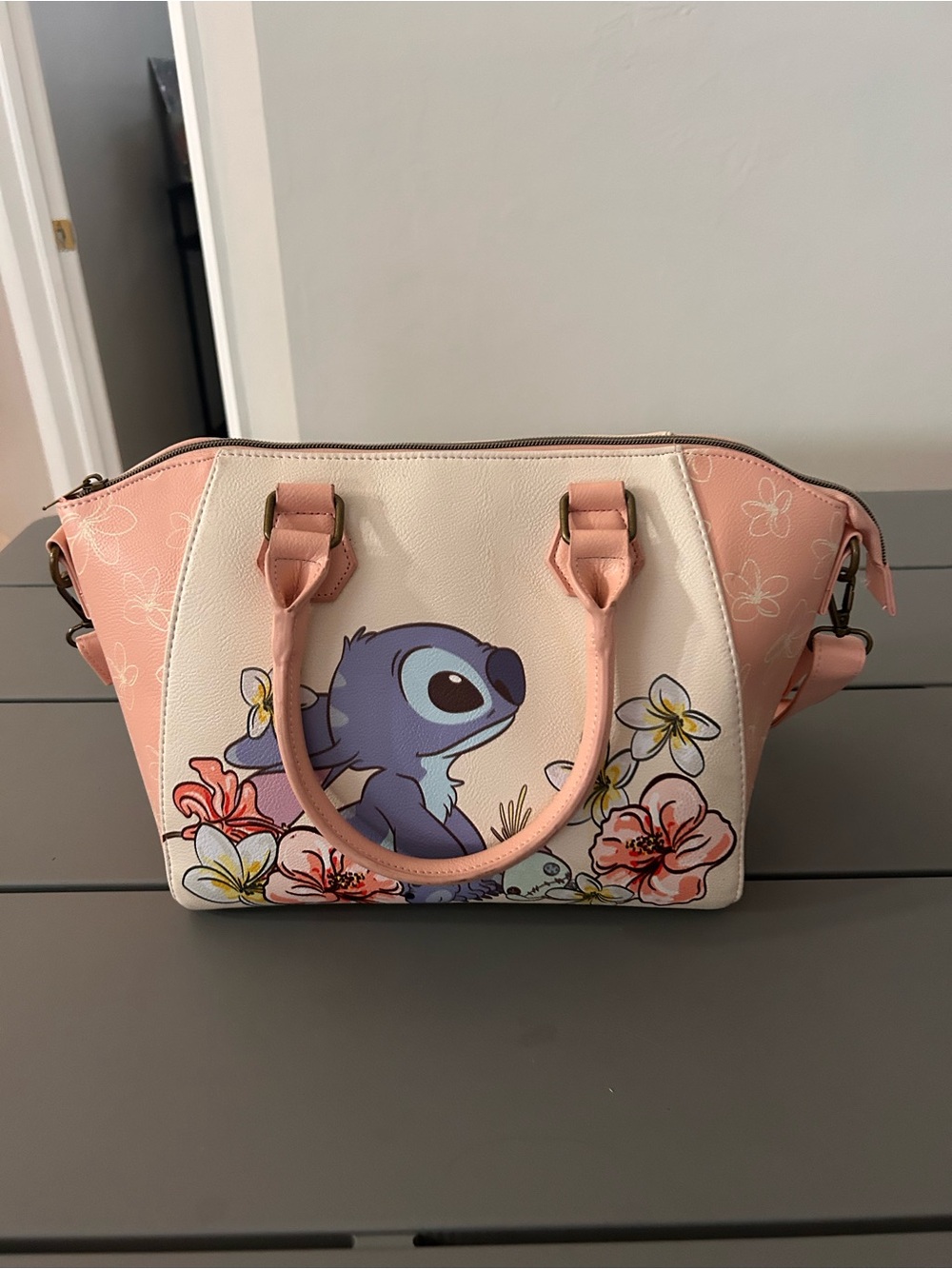 Loungefly Stitch Floral Satchel Handbag - Pink & White